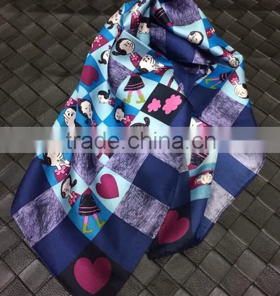 100% Silk Square Scarf With Cartoon Pattern for Children photo-5