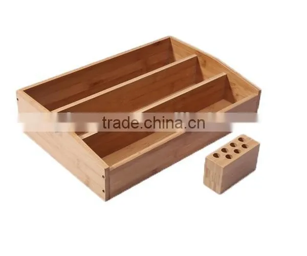 Hot Selling ! 2015 New Model 100% Bamboo Desk Organizer Cosmetics Storage Box photo-2