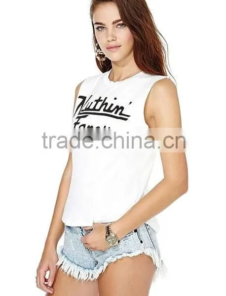 Womens White Trim Round Collar Tank Vest Top t Shirt photo-2