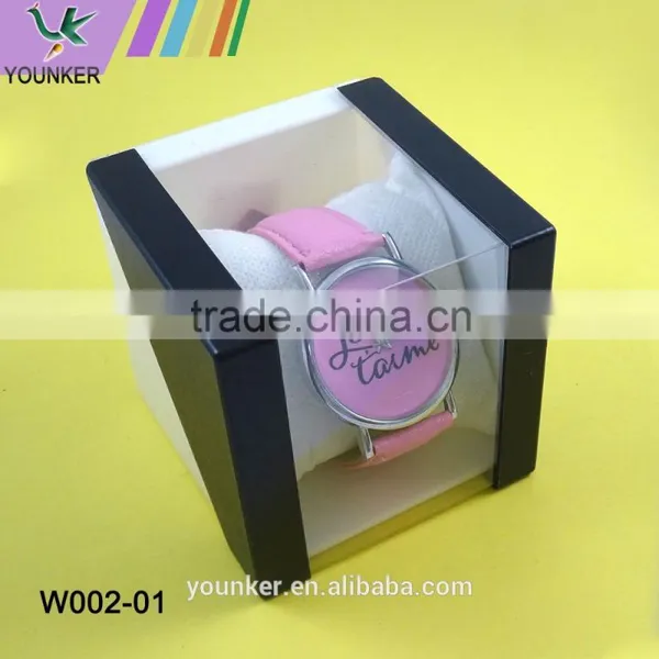 Cheap Stylish Pink PU Strap Stainless Steel Back Quartz With Watch Box Young Girls' Watch photo-4