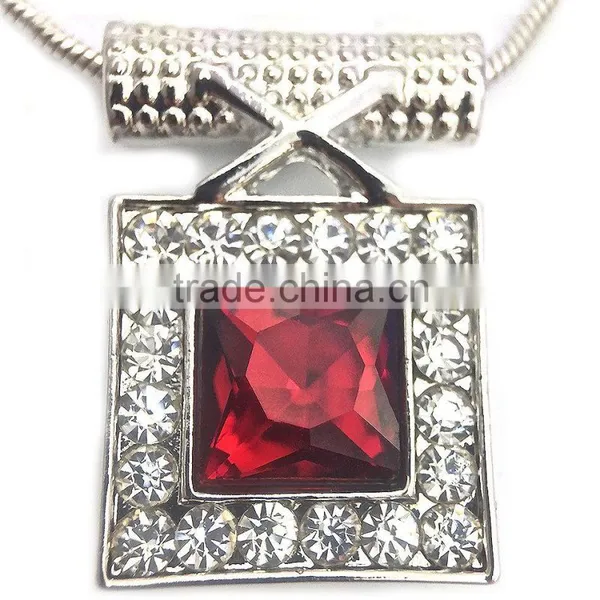 Large Red Crystal Surrounded by Clear Microset Crystals Necklace and Earring photo-2