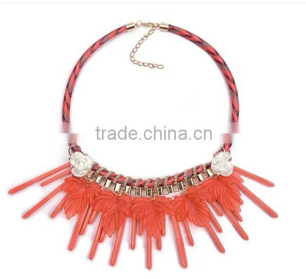 2016 New Fashion Bib Collar Leaves Tassels Chunky Luxury Choker Necklace photo-2