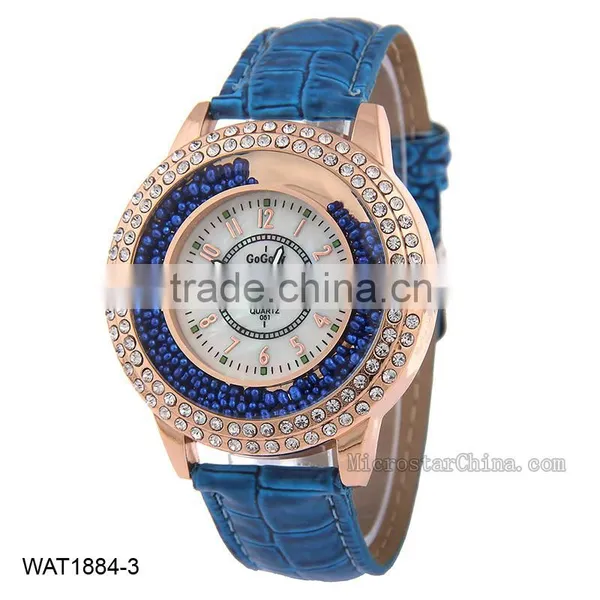 Luxury Women Fashion Leather Band Quicksand Crystal Quartz Watch photo-3
