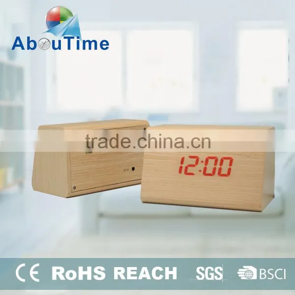 Customized Real Wood Cloco Rpolygon Funny LED Wooden Alarm Clcok photo-2