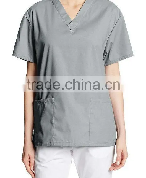 OEM Womens Light Grey V Neck Workwear Scrub Set Medical Dentist Uniform photo-4