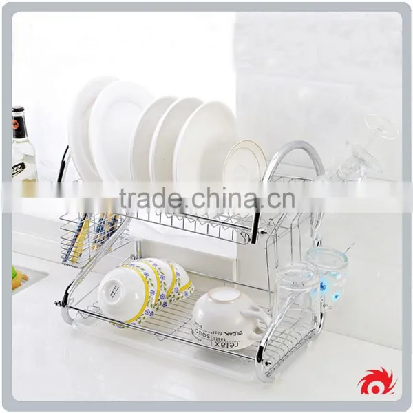 2 Tiers Cup Drying Holder Organizer Drainer Dryer Tray Cutlery Dishes Rack photo-2