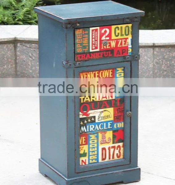 Antique Blue Wooden Bed Room Cabinet