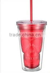 16oz Colorful Skull Plastic Double Wall Tumbler With Lid and Straw photo-3