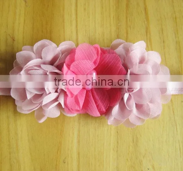 Chiffon Flower With Pearl Rhinestone in Center for Kids Hair Accessories photo-6