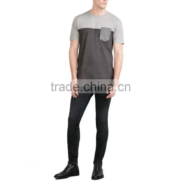 Mens t Shirt Wholesale Custom t Shirt With Contrast Color Plain Color Grey t Shirt With One Pocket photo-6