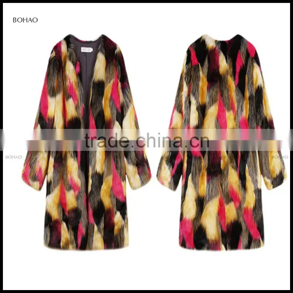 New Fashion Ladies Warm Winter Colors Waisted Slim Faux Fox Fur Long Coat photo-5