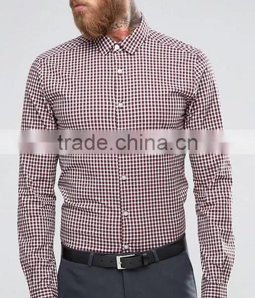 Latest Design Custom Long Sleeve Mens Pre-Shrunk 97% Cotton 3% Elastane Lightweight Check Print Skinny Fit Casual Shirts photo-2