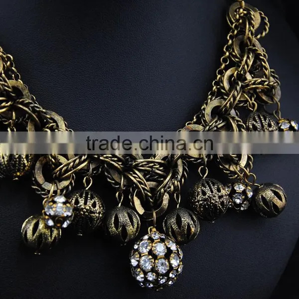 Vintage Brass Plated Ball Charms Necklace for Unisex Costume Accessories photo-3