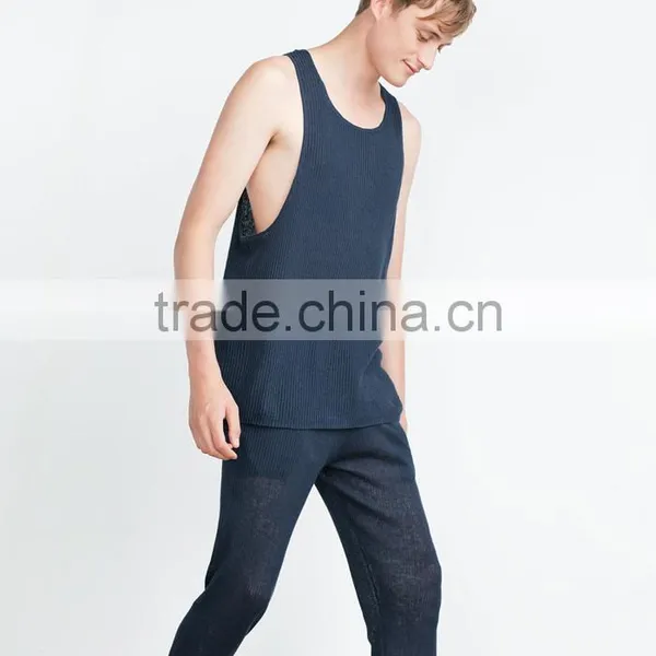 Plain Black Knitted Men Stringer Tank Top With no Lable photo-3