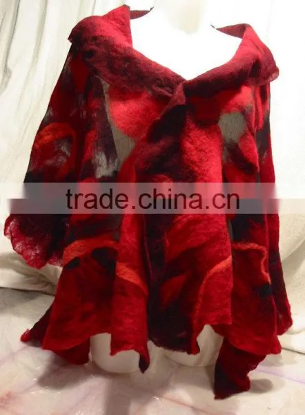 Red and Black Nuno Felt Wrap Shawl-handmade photo-3