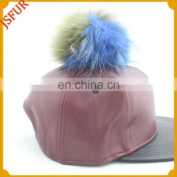 Wonderful Quality Raccoon Fur Pompom Colourful Spring Leather Cap photo-2