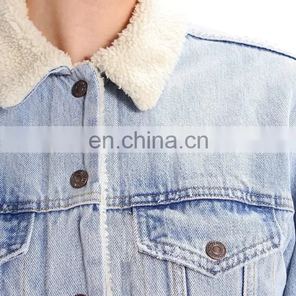Factory OEM Embroidered Sherpa Lining Womens Denim Jacket photo-4