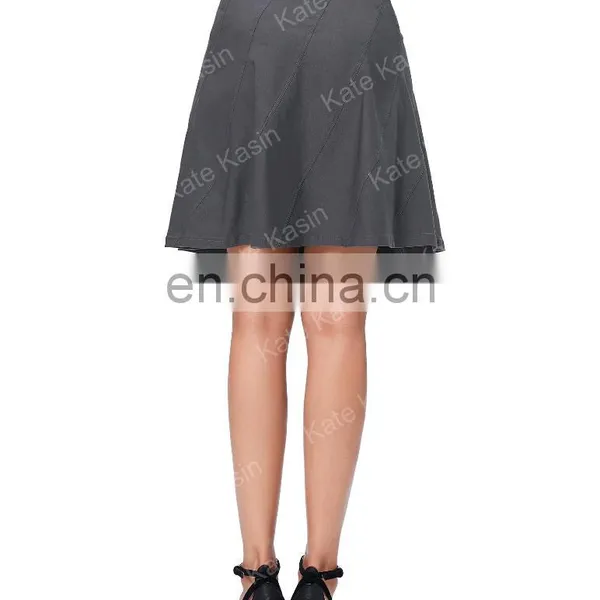 Kate Kasin Multi Panel Scallop Seam High Stretchy Dark Grey A-Line Skirt KK000291-2 photo-2