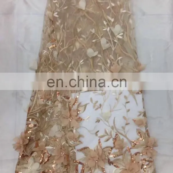 3D Embroidery Cloth Material Mesh Polyester Sequin Fabric photo-2