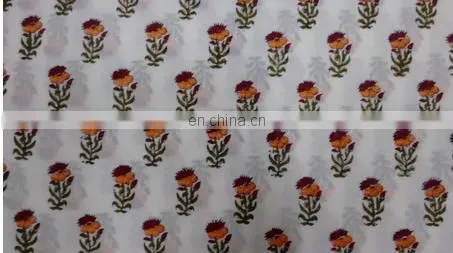 Cotton Hand Block Printed Jaipuri Fabric Sanganeri Fabric Handmade Floral Fabric / Fabric / 100% Cotton Fabric photo-2