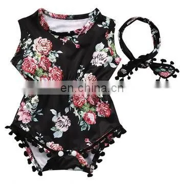 Summer Baby Clothing Hot Sale Baby Girl Floral Bubble Romper Infant and Toddler Baby Romper With Matching Headband photo-3