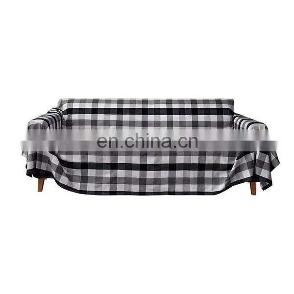 Custom Black and White Checker Sofa Protector Cover 100% Cotton Soft Plush Couch Cover photo-2