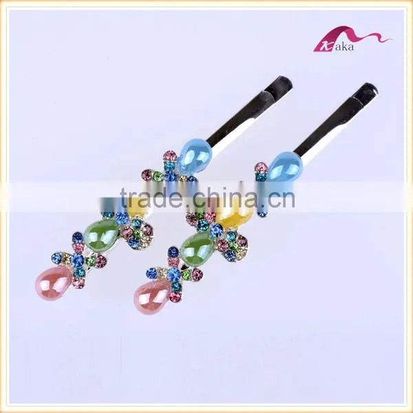Charming Factory Price Multi Colors Elegant Hair Grips Metal Crystal Decorated Flower Shape Ceramic Beads Hair Clips For Girls photo-5
