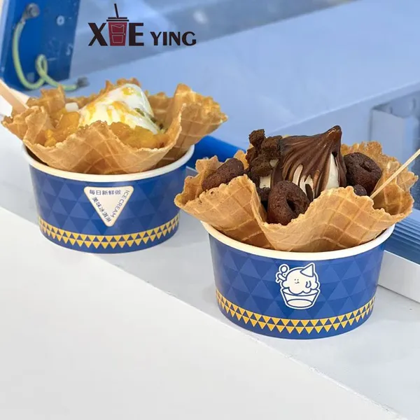 Custom Print 4 6 8 12 oz Disposable Food Grade Packaging Tub Biodegradable Yogurt Paper Bowl Ice Cream Cups photo-2