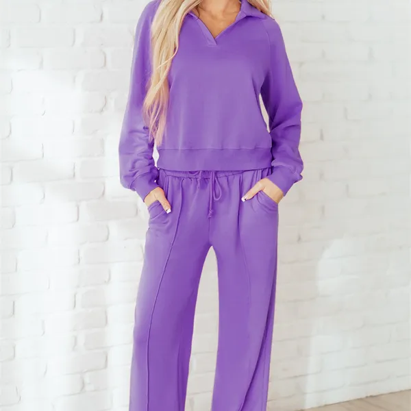 Brown Leopard High-Low Loose Tee Ankle Length Pants Set Dark Brown Braided V Neck Long Sleeve Loose Top and Drawstring High Waist Pants 2pcs Outfit