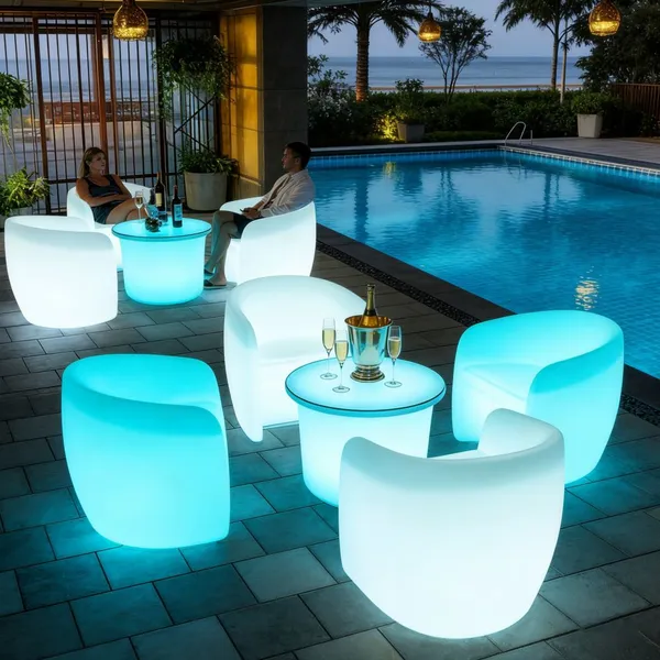 16 Colors Changing LED Illuminated Modern Plastic Swing Chair Garden Patio Furniture Half Moon Light Outdoor Restaurant Hotel photo-2
