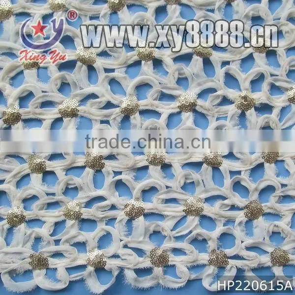 Ribbon Embroidery Fabric With Sequins