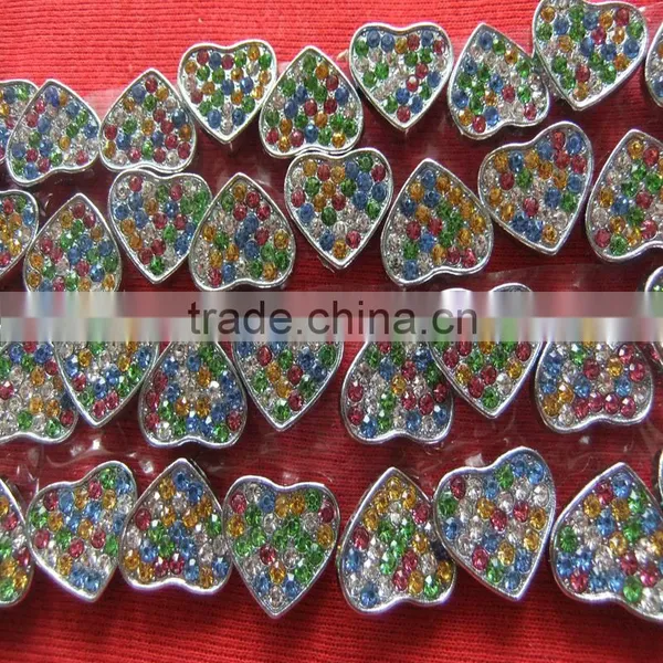 10 mm Slide Charms Heart Alloy Metal Crafts Mixed Color of Rhinestone Heart Charm photo-5