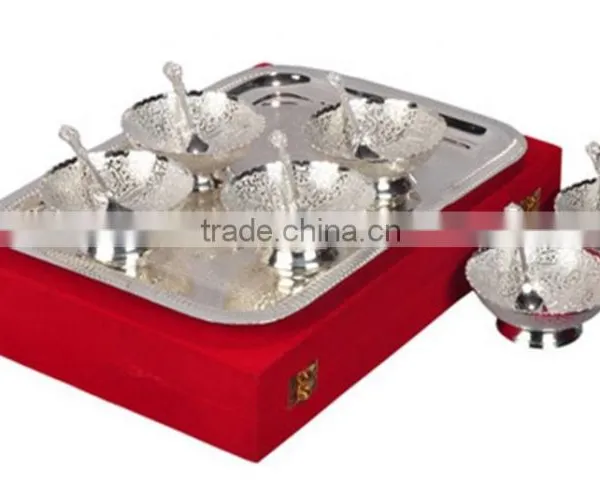 Beautuful & Useful 6 Bowl 1 Tray & Spoon Set/ Brass Bowls Dish Tray Set
