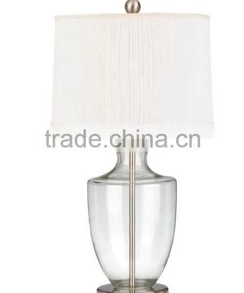 Clear Glass Table Lamp and White Pleated Softback Shade