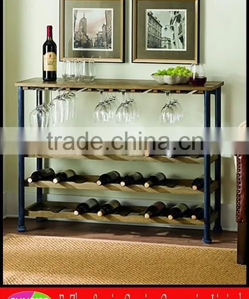 24 bottles and 24 wine glasses Metal and wood wine display rack