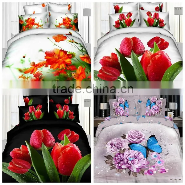 Pretty 3D Flower Design 100%cotton Reactive Printed Bedding Set