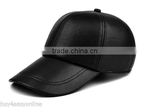 leather baseball caps - fashion black leather snapback cap with 3D Emb