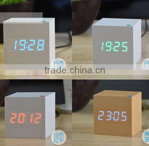 Best Selling Desk Cube LED Wood Alarm Clock Comply With CE ROHS - S714