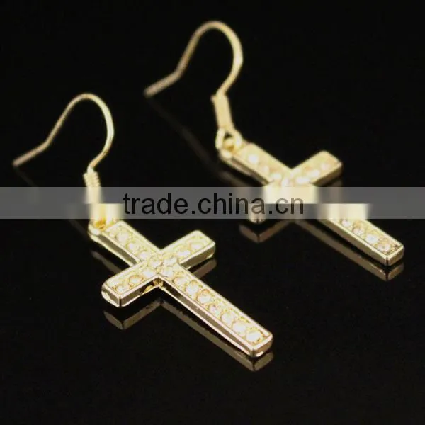 Crystal Gold Cross Dangle Women Earrings photo-3