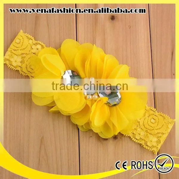 Bead Diamonds Headbands Chiffon Flower Headband photo-3