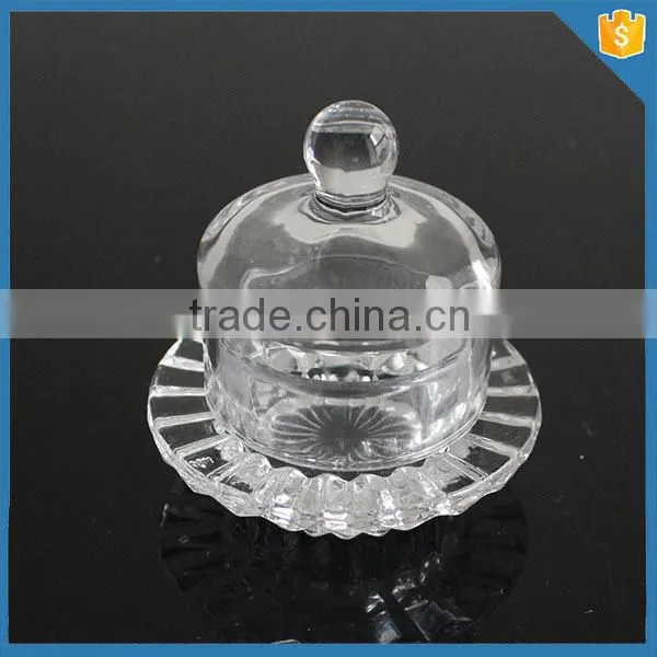 LXHY-B002 Small Round Crystal Glass Butter Dish With Lid