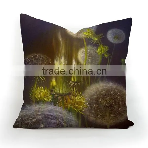 Plain Linen/cotton Dandelion Design Print Sofa Decor Pillow Case photo-4