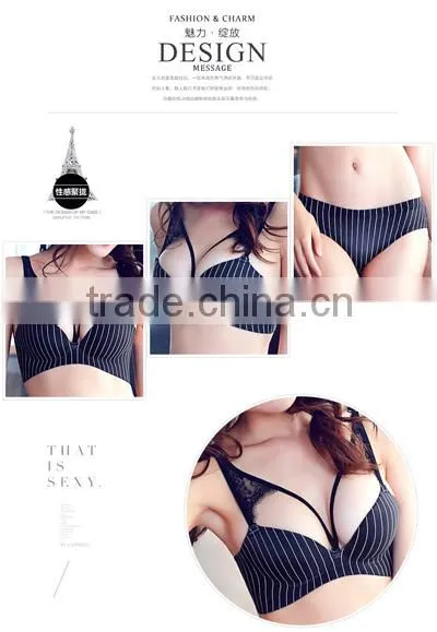 One Piece Seamless Classic Stripe Lace Underwear Lady BRA SET photo-2