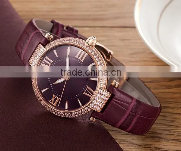 Hot Sale Lady Leather Crystal Wrist Watch With Fashion Style photo-4