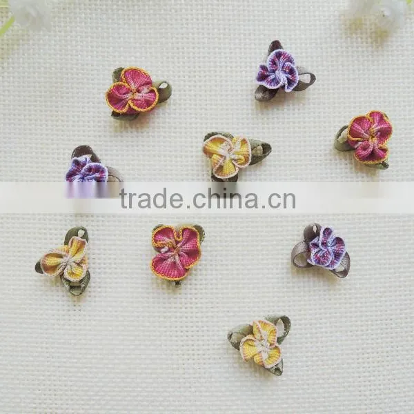 Hot Sale DIY Mini Ribbon Flower With Leaf for Craft Decoration in Stock