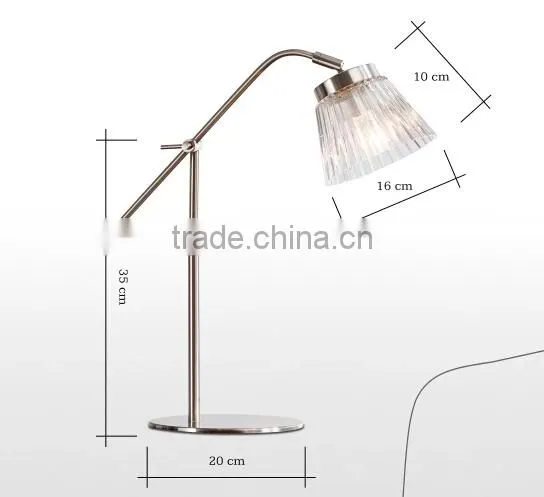 Adjustable Height Table Lamp Satin Nickel Steel With Glass Lampshade Bedroom Study Room Living Room Table Lamp photo-2