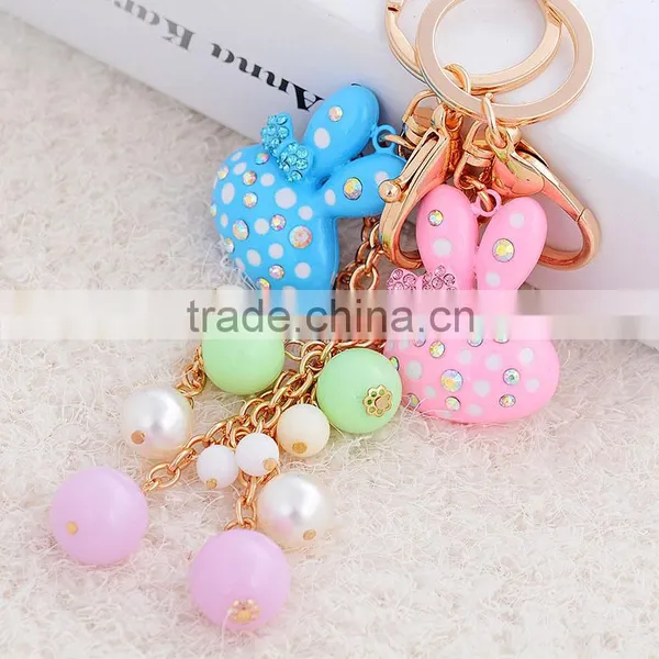 Rabbit Diamond Crystal Rhinestone Alloy Metal Keychain Animal Lover Cool Keyring Pendant Purse Handbag Bag Hanging photo-2