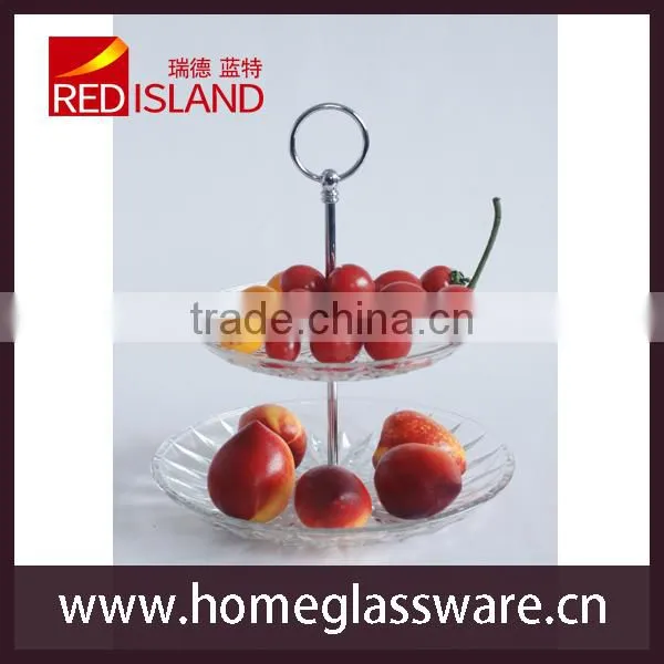 Cake Plate Double Layer Glass With Diamond Style Pattern photo-3