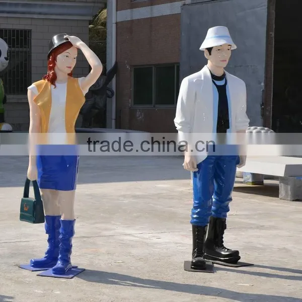 Outdoor FRP Man With Bicycle Statue photo-3