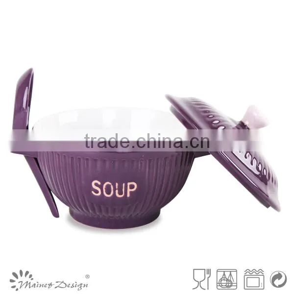 HG3-197 Ceramic Stoneware Soup Bowl With Cover and Spoon photo-4